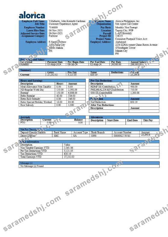 Alorica Philippines payslip template in Word and PDF formats.pdf, 2